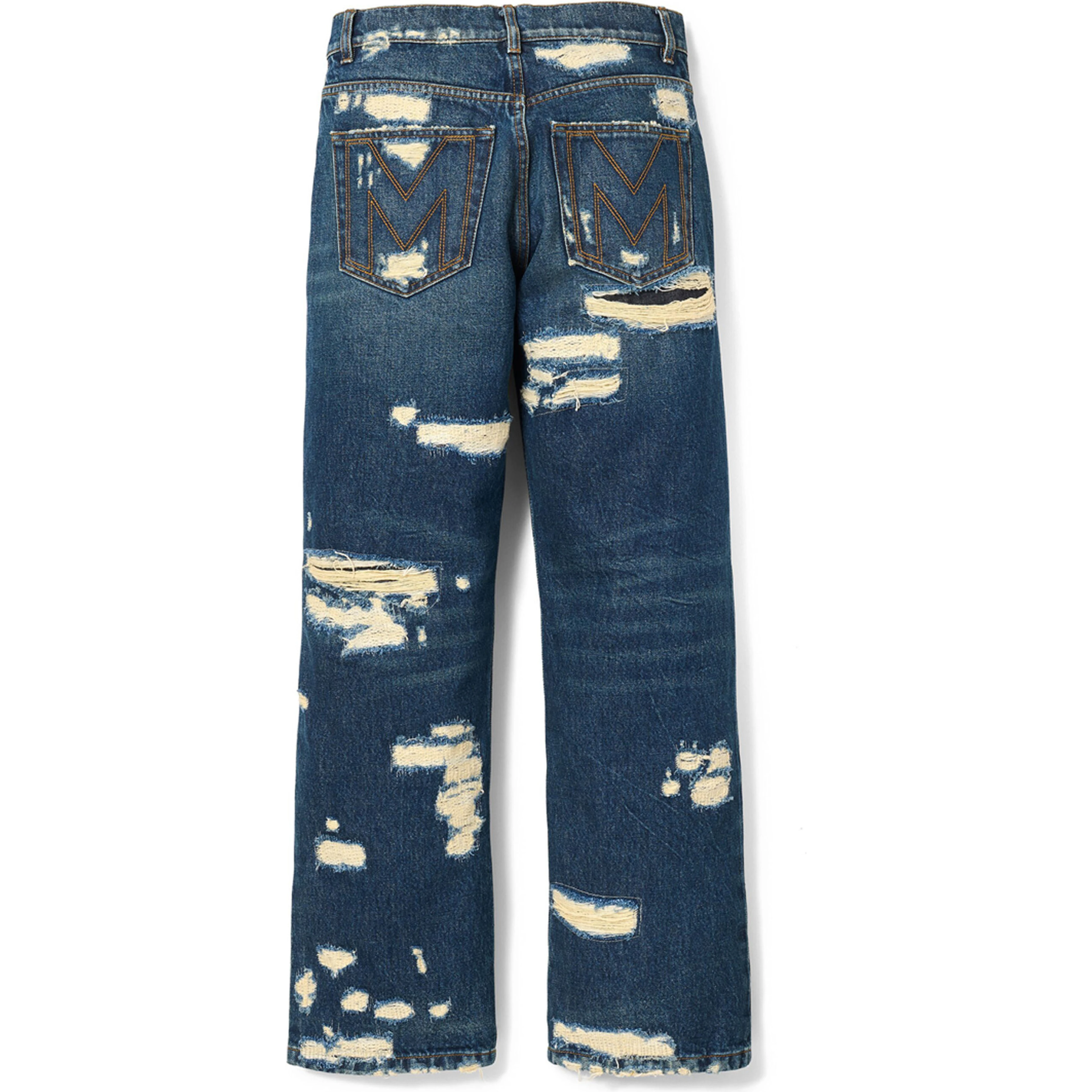 Blue Cotton Straight-Leg Jeans