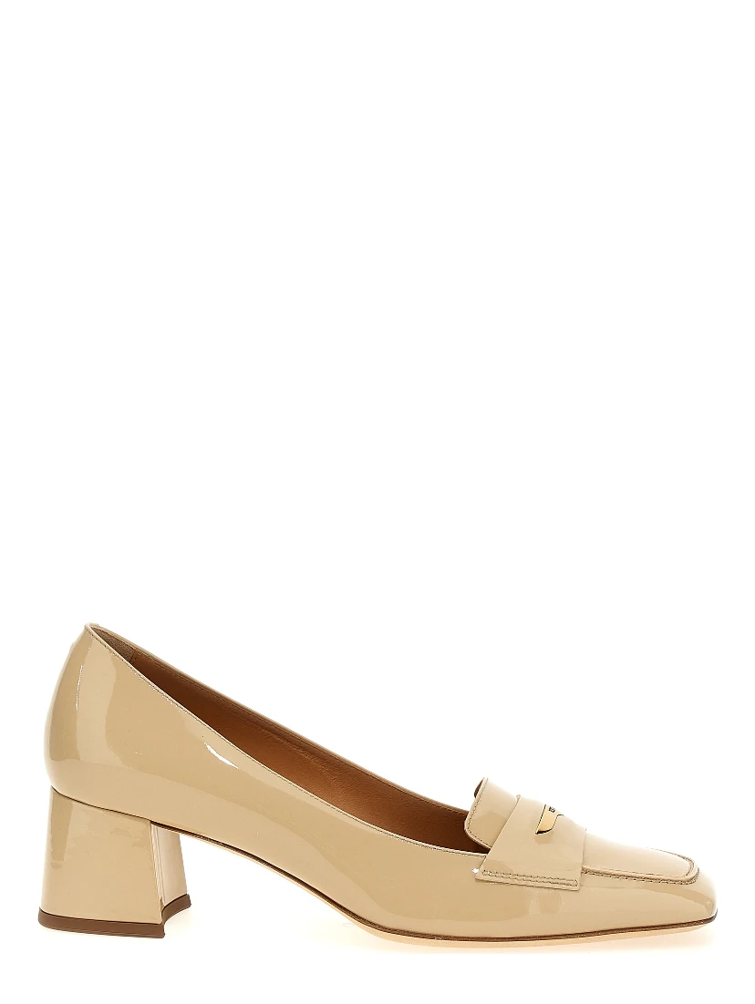Beige Calfskin Mid Heel Pumps