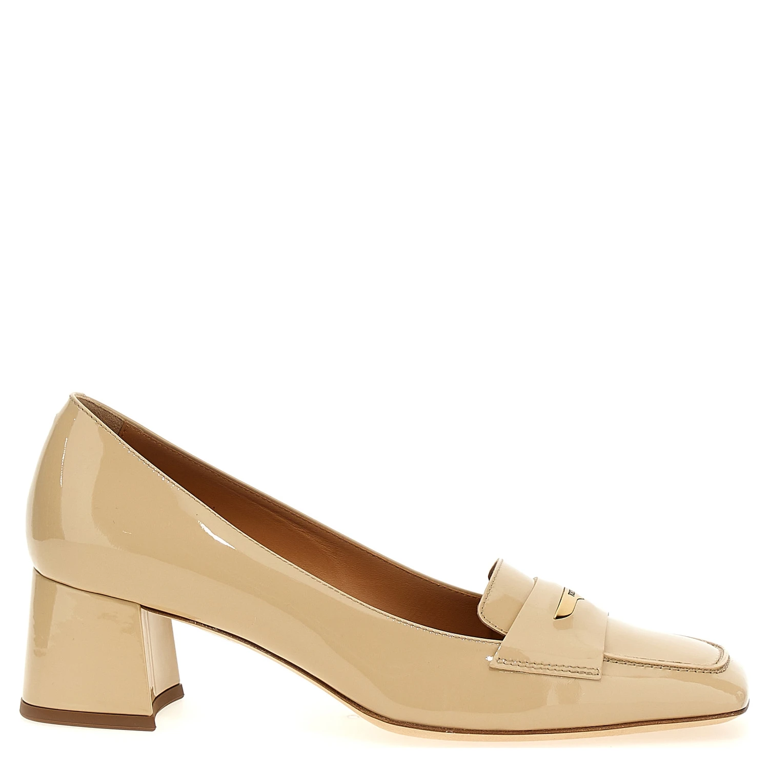 Beige Calfskin Mid Heel Pumps