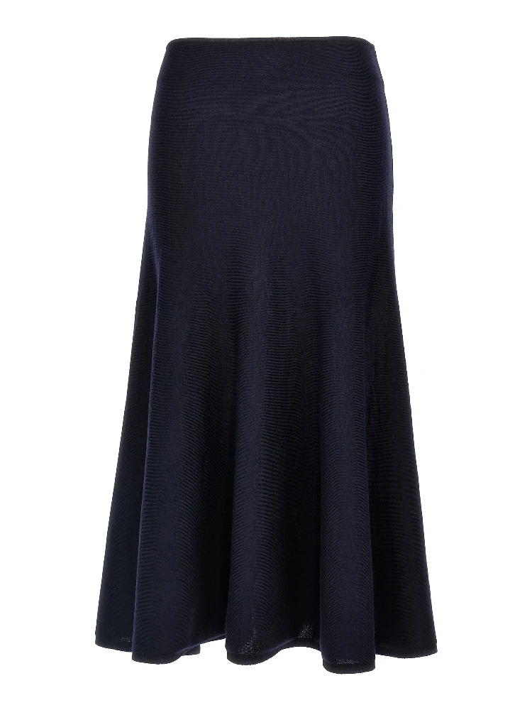 Blue Wool Midi Skirt
