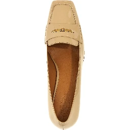 Beige Calfskin Mid Heel Pumps