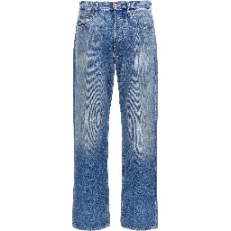 Blue Cotton Straight-Leg Jeans