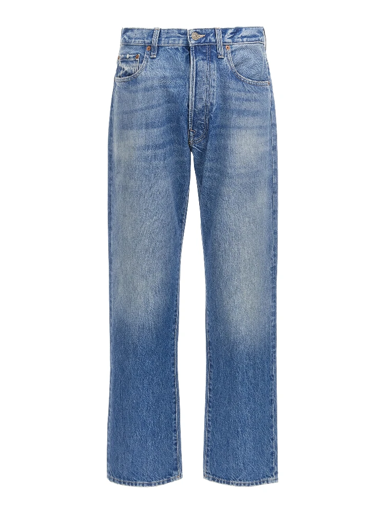 Blue Cotton Straight-Leg Jeans