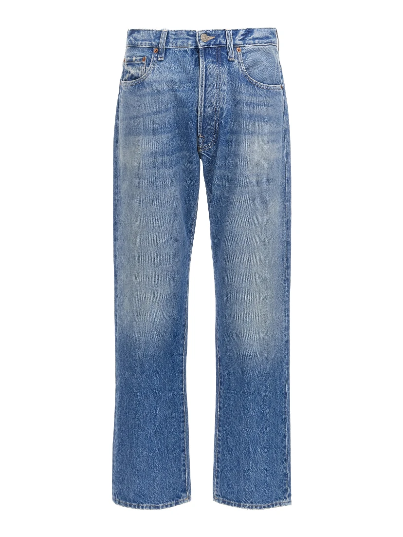 Blue Cotton Straight-Leg Jeans