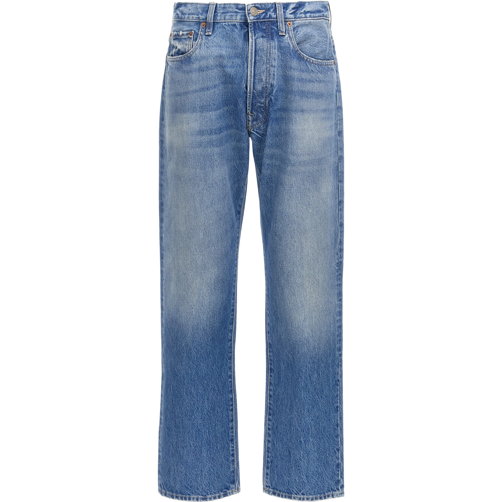 Blue Cotton Straight-Leg Jeans