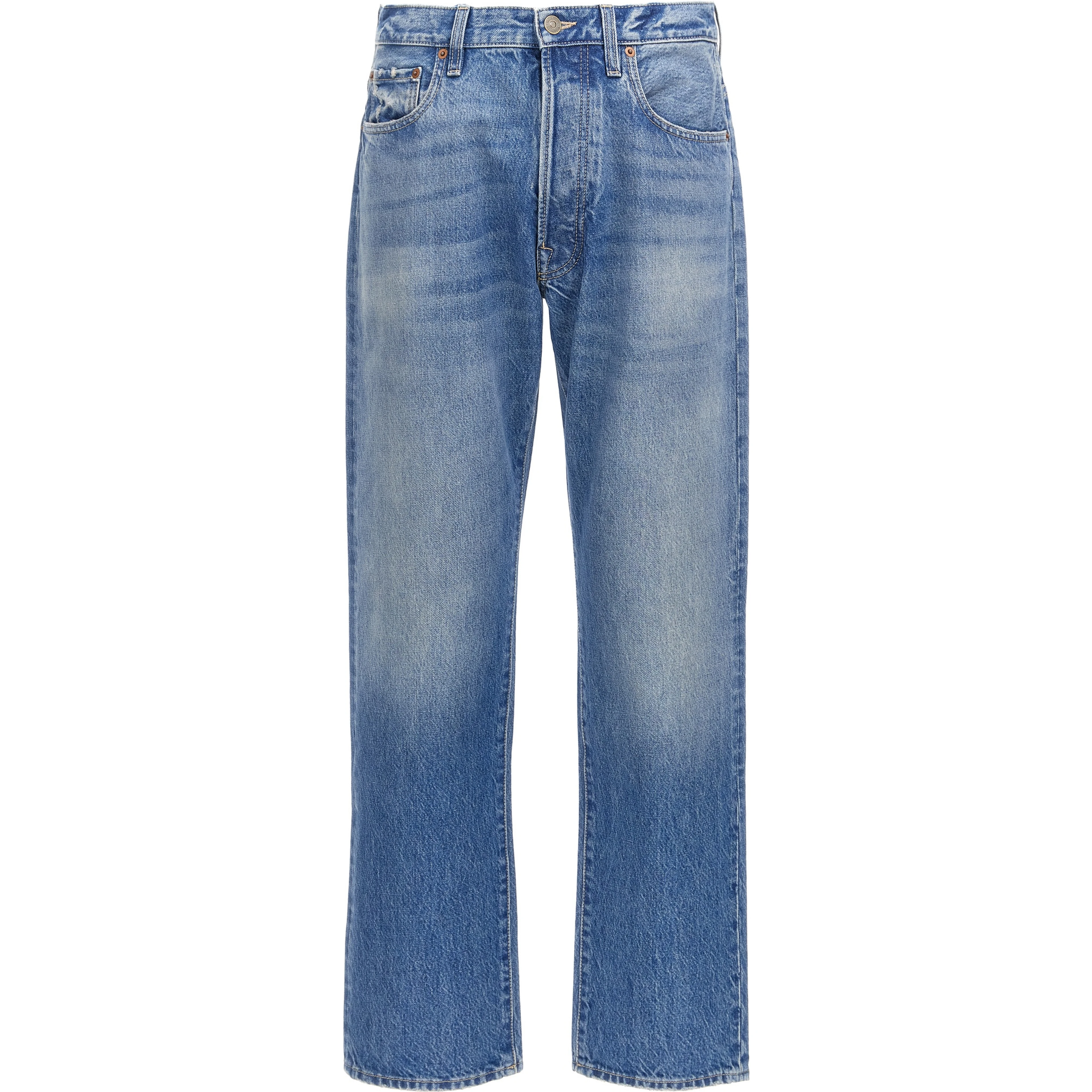 Blue Cotton Straight-Leg Jeans
