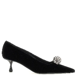 Black Textile Mid Heel Pumps