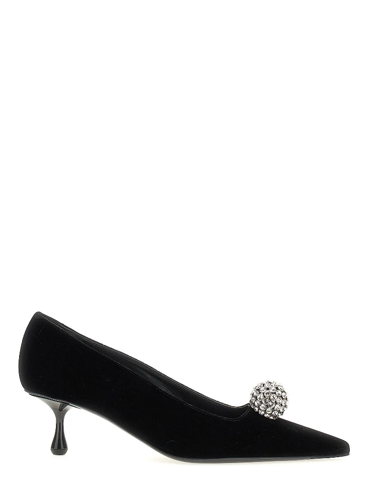 Black Textile Mid Heel Pumps