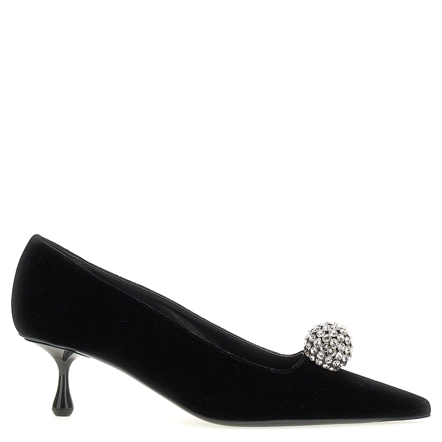 Black Textile Mid Heel Pumps