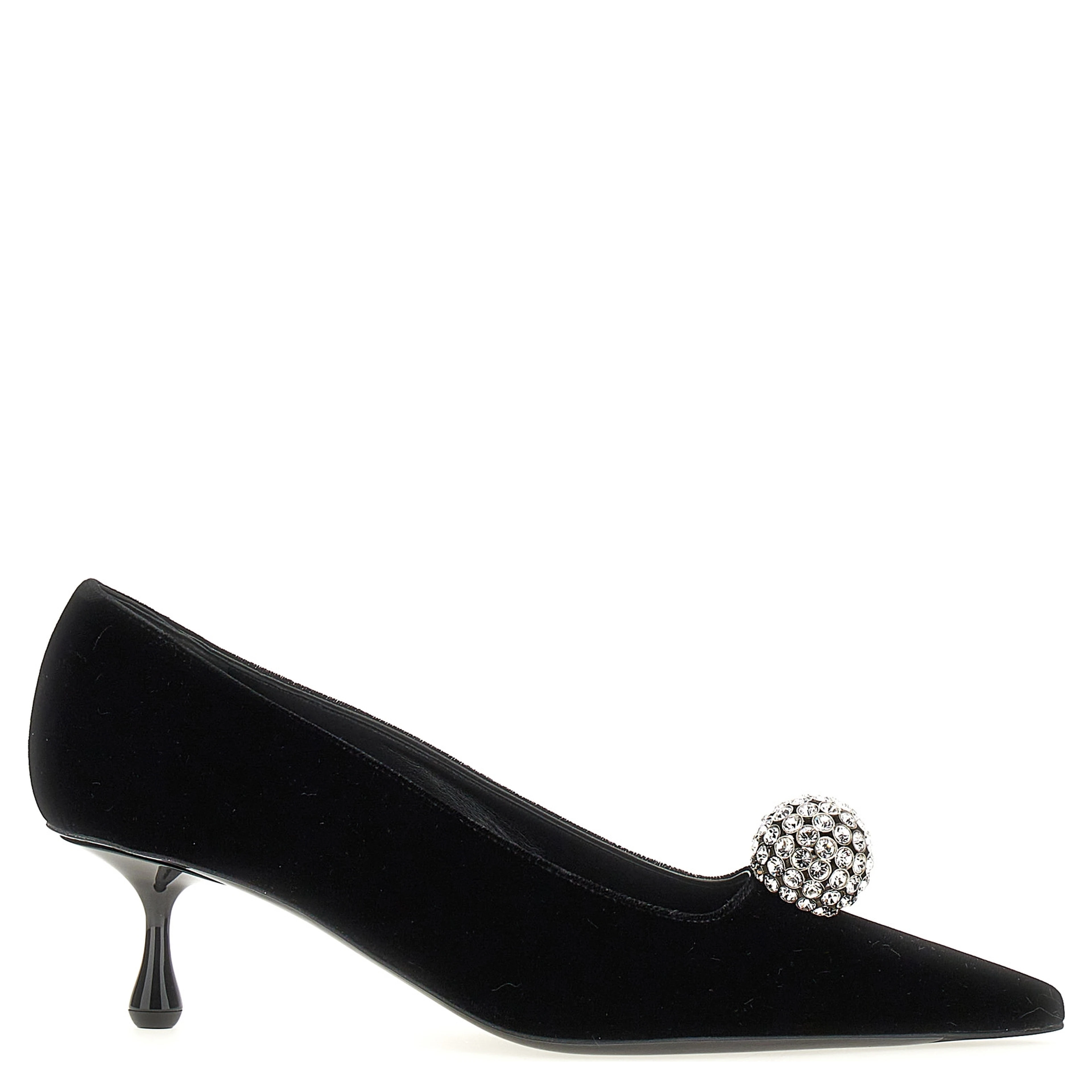 Black Textile Mid Heel Pumps