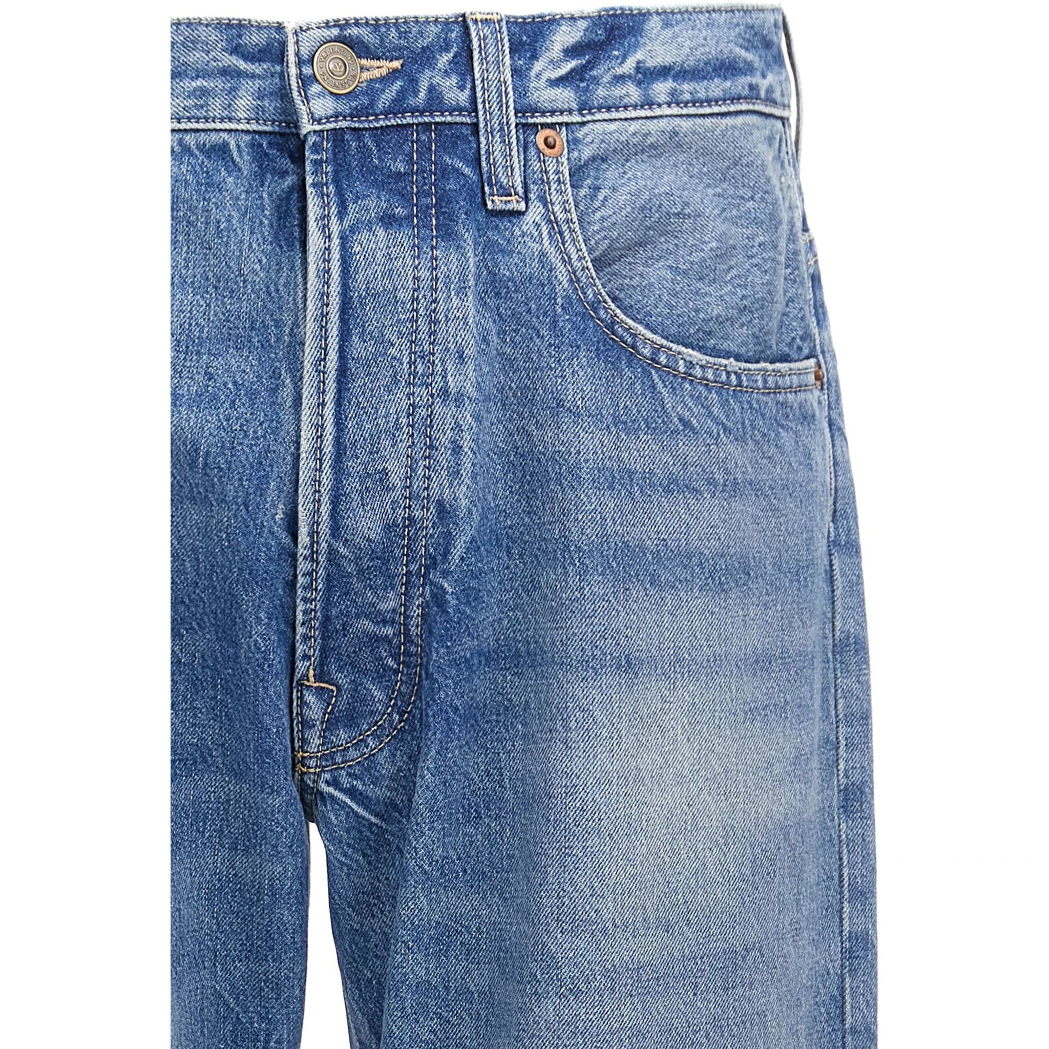 Blue Cotton Straight-Leg Jeans