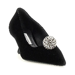 Black Textile Mid Heel Pumps