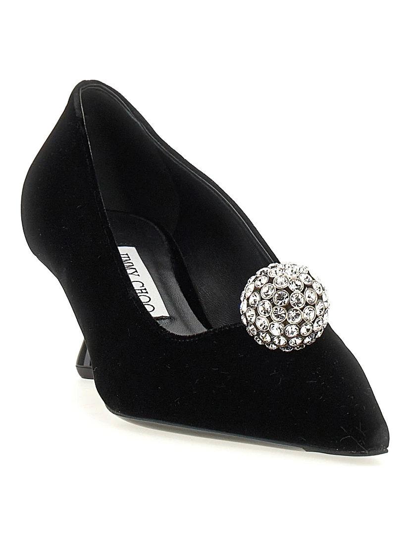 Black Textile Mid Heel Pumps