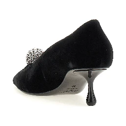Black Textile Mid Heel Pumps