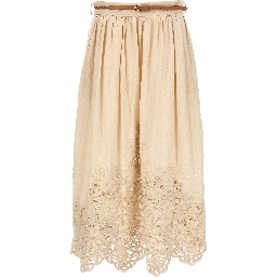 Beige Linen Midi Skirt
