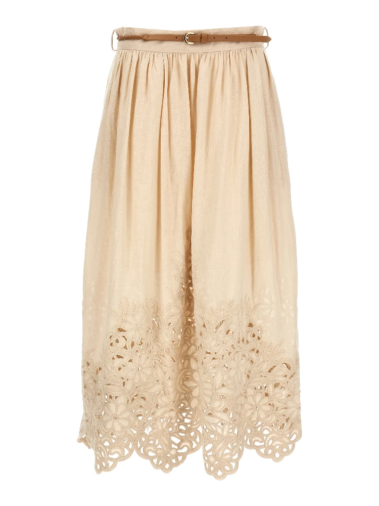 Beige Linen Midi Skirt