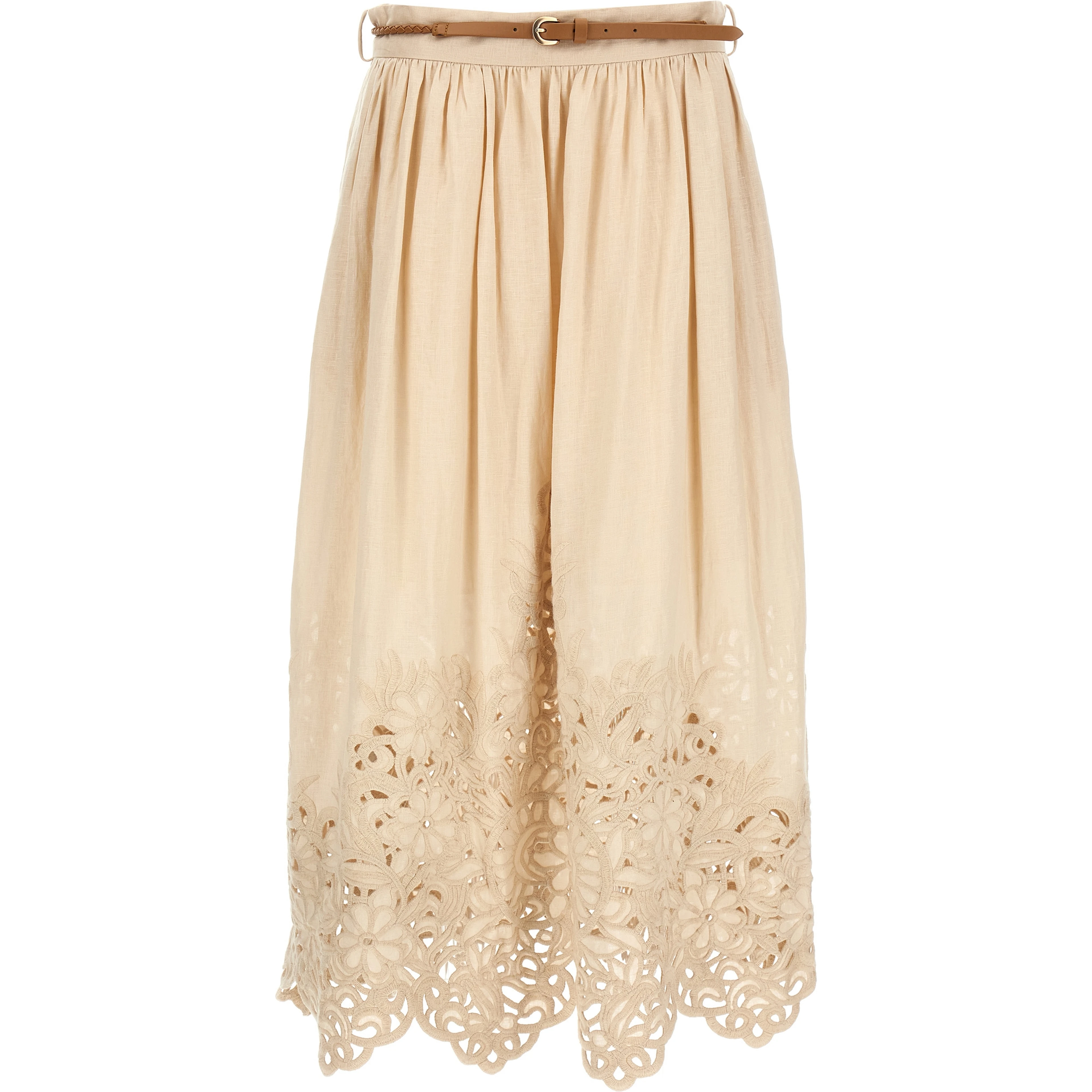 Beige Linen Midi Skirt