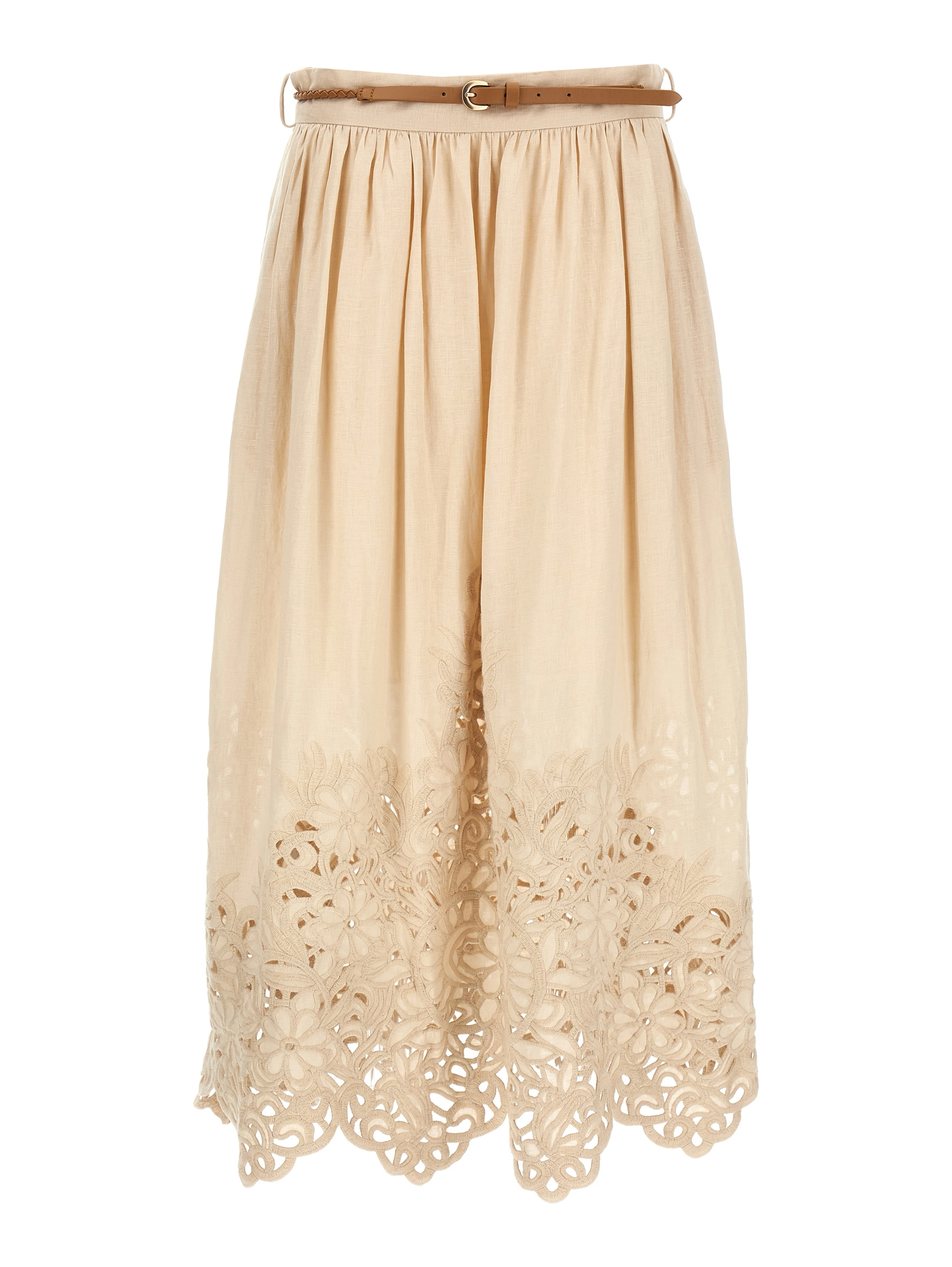 Beige Linen Midi Skirt