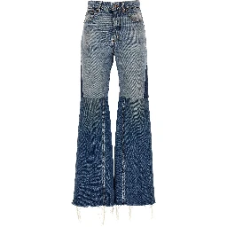 Blue Cotton Flared Jeans