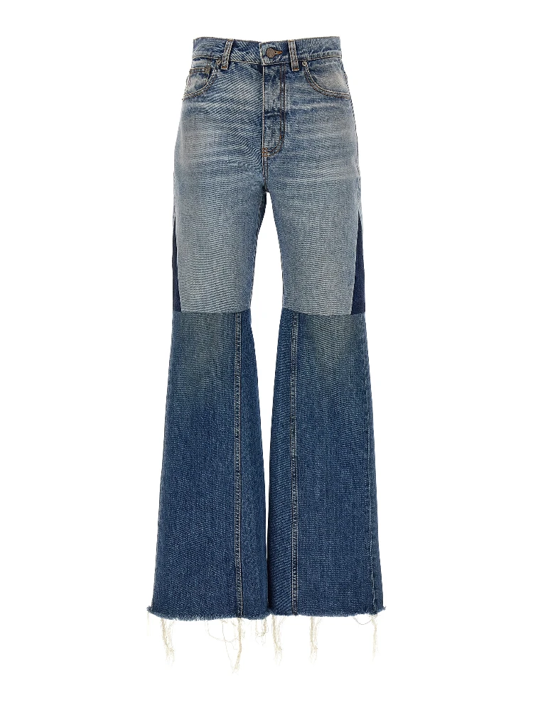 Blue Cotton Flared Jeans