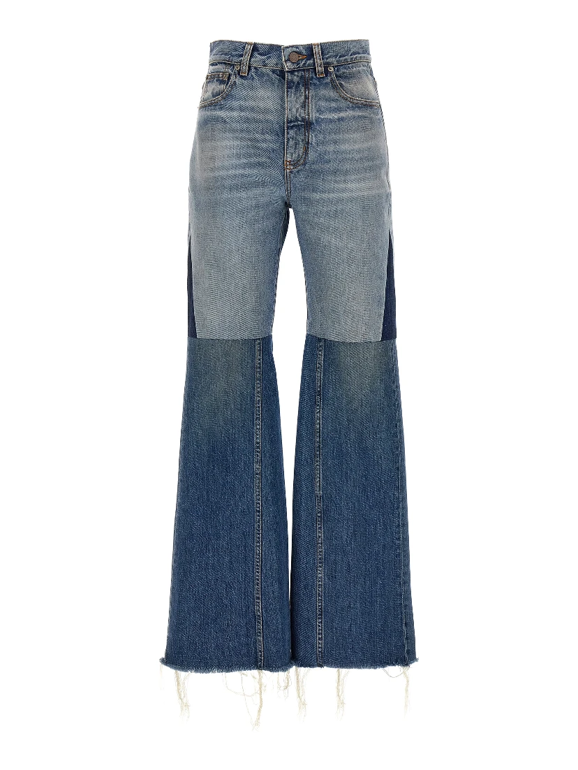 Blue Cotton Flared Jeans