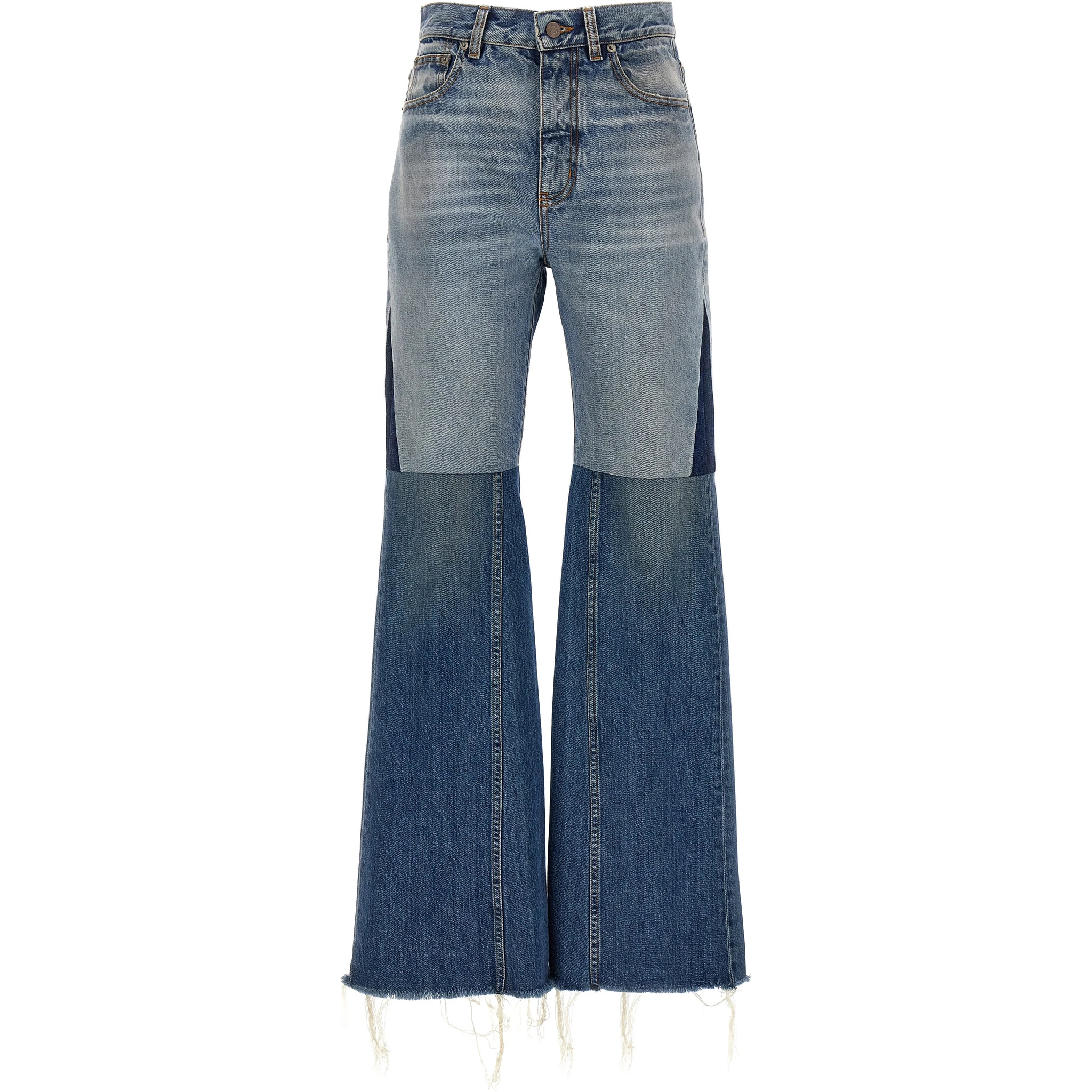 Blue Cotton Flared Jeans