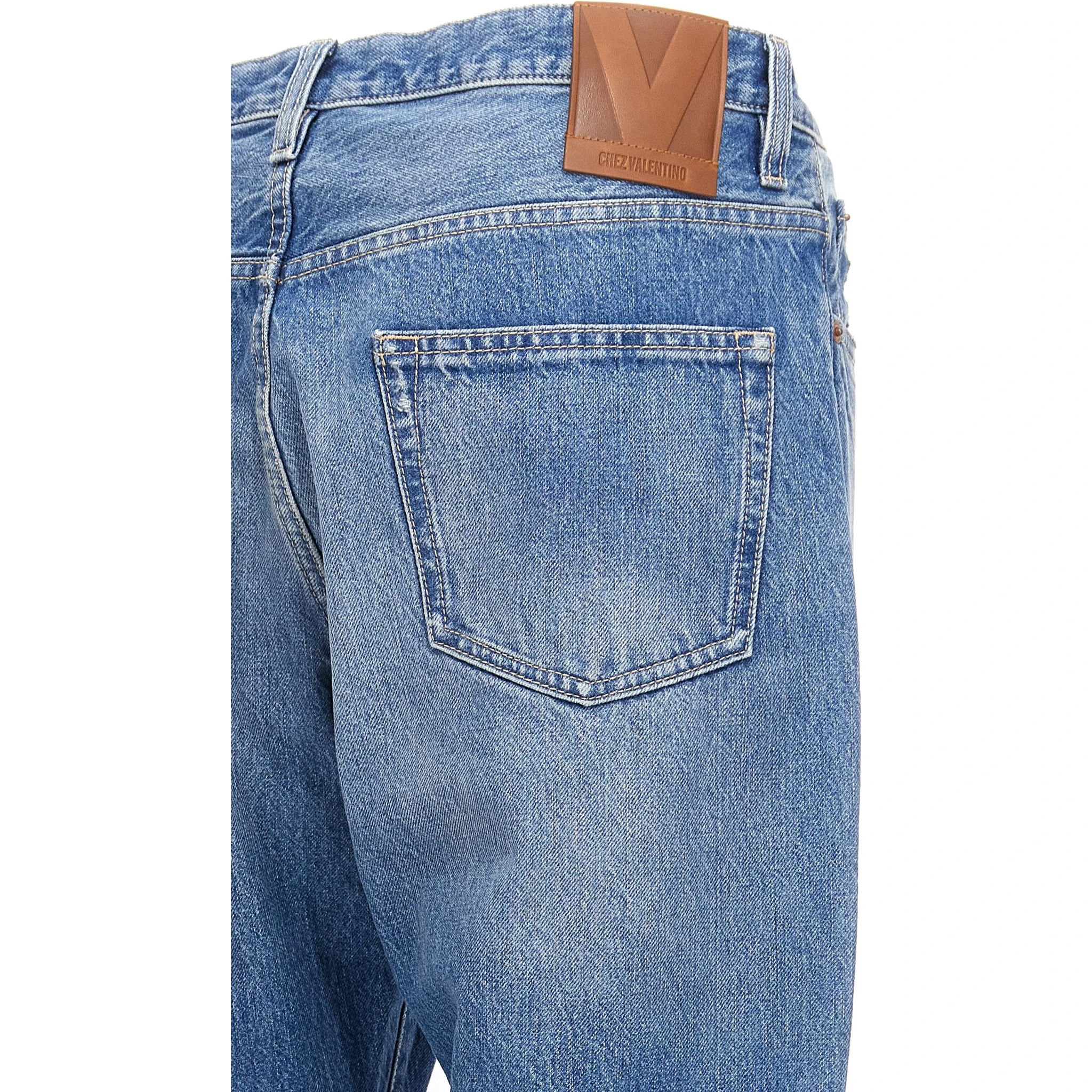 Blue Cotton Straight-Leg Jeans