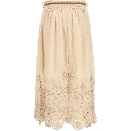 Beige Linen Midi Skirt