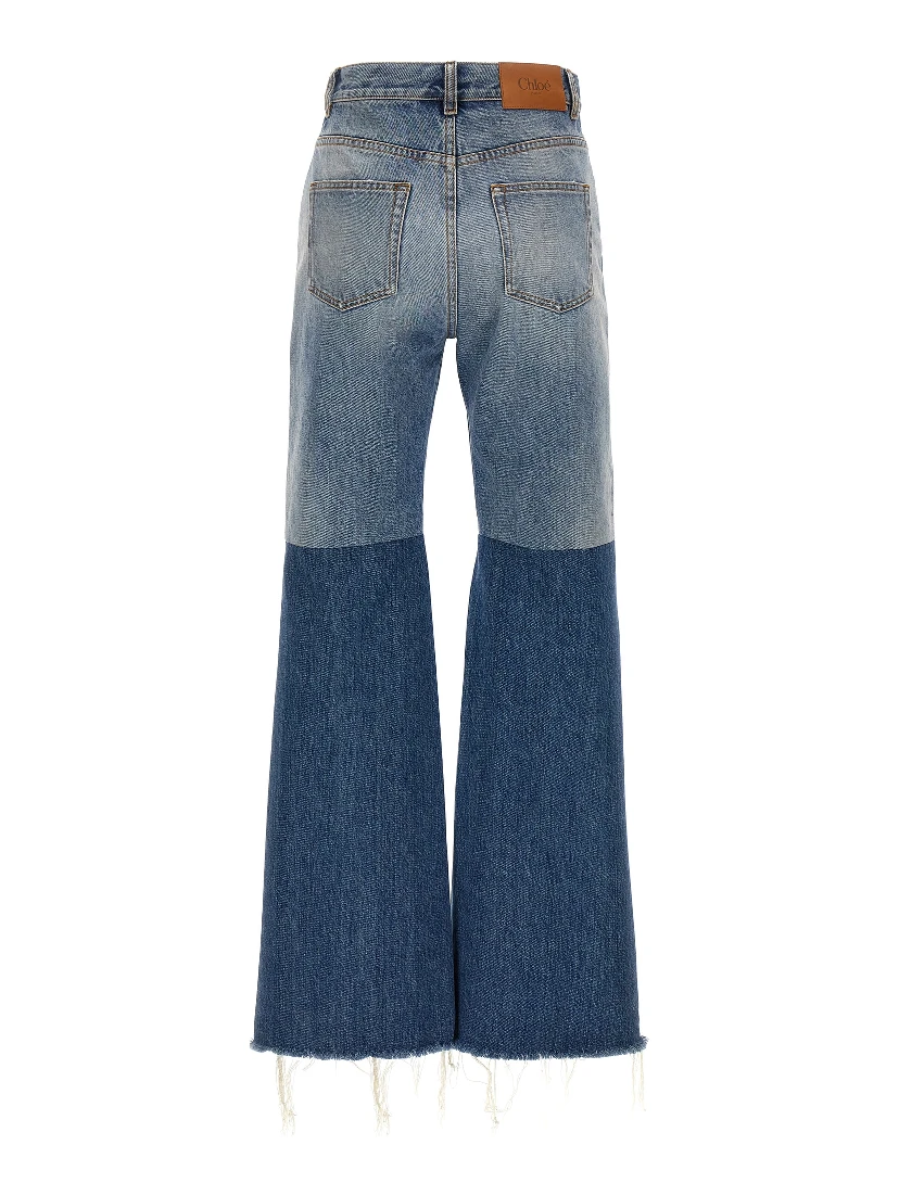 Blue Cotton Flared Jeans