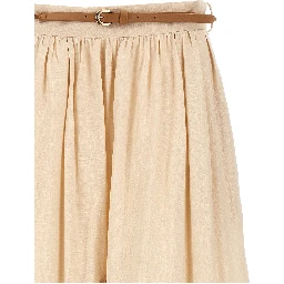 Beige Linen Midi Skirt