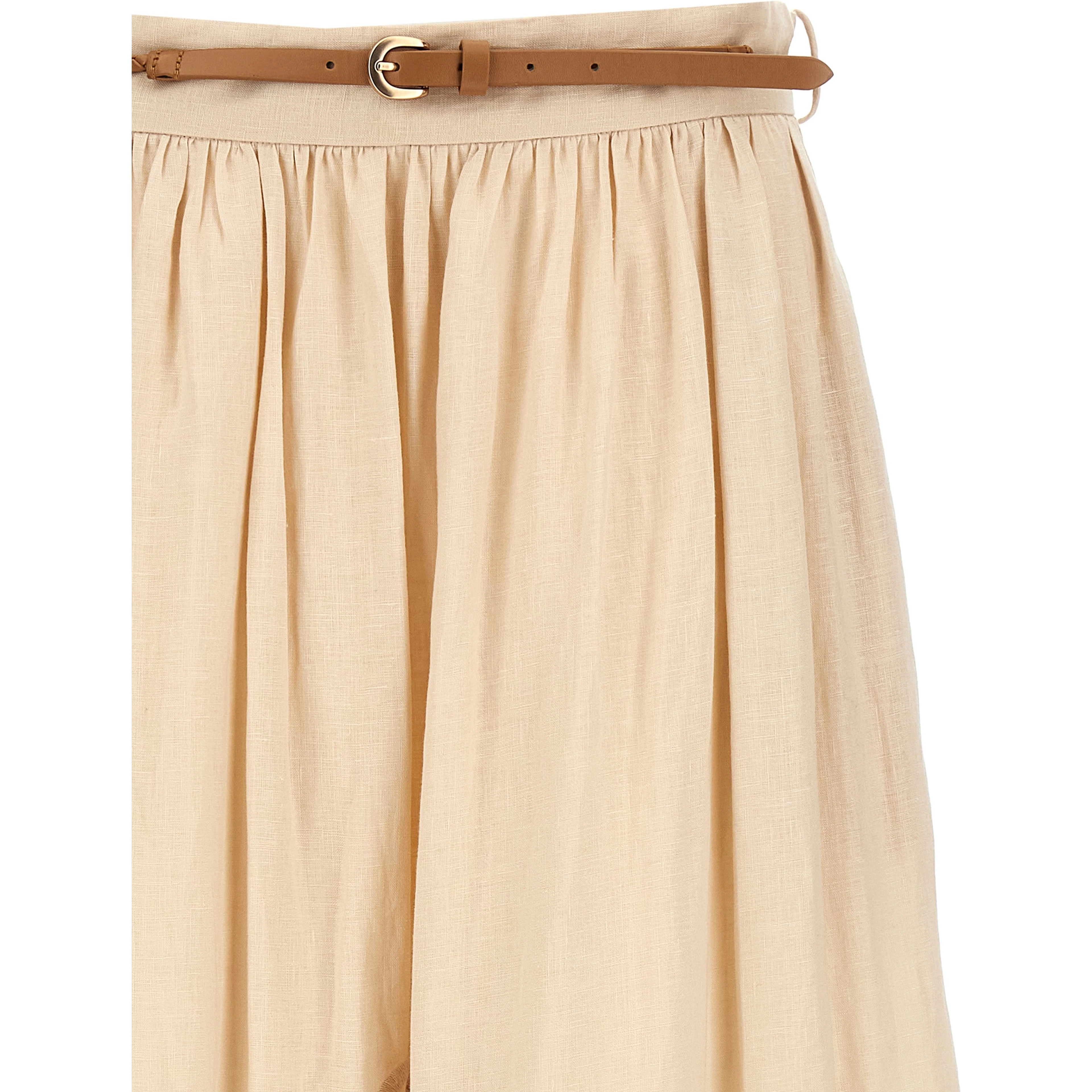 Beige Linen Midi Skirt