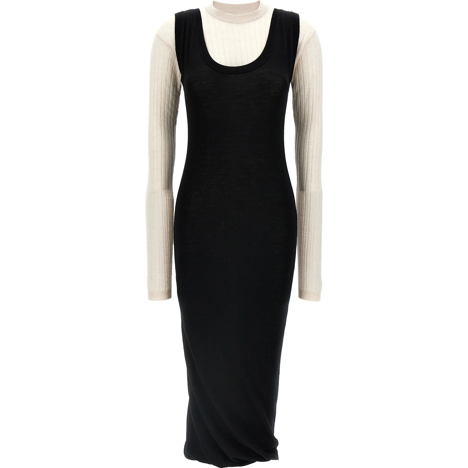 Bicolor Wool Midi Dress