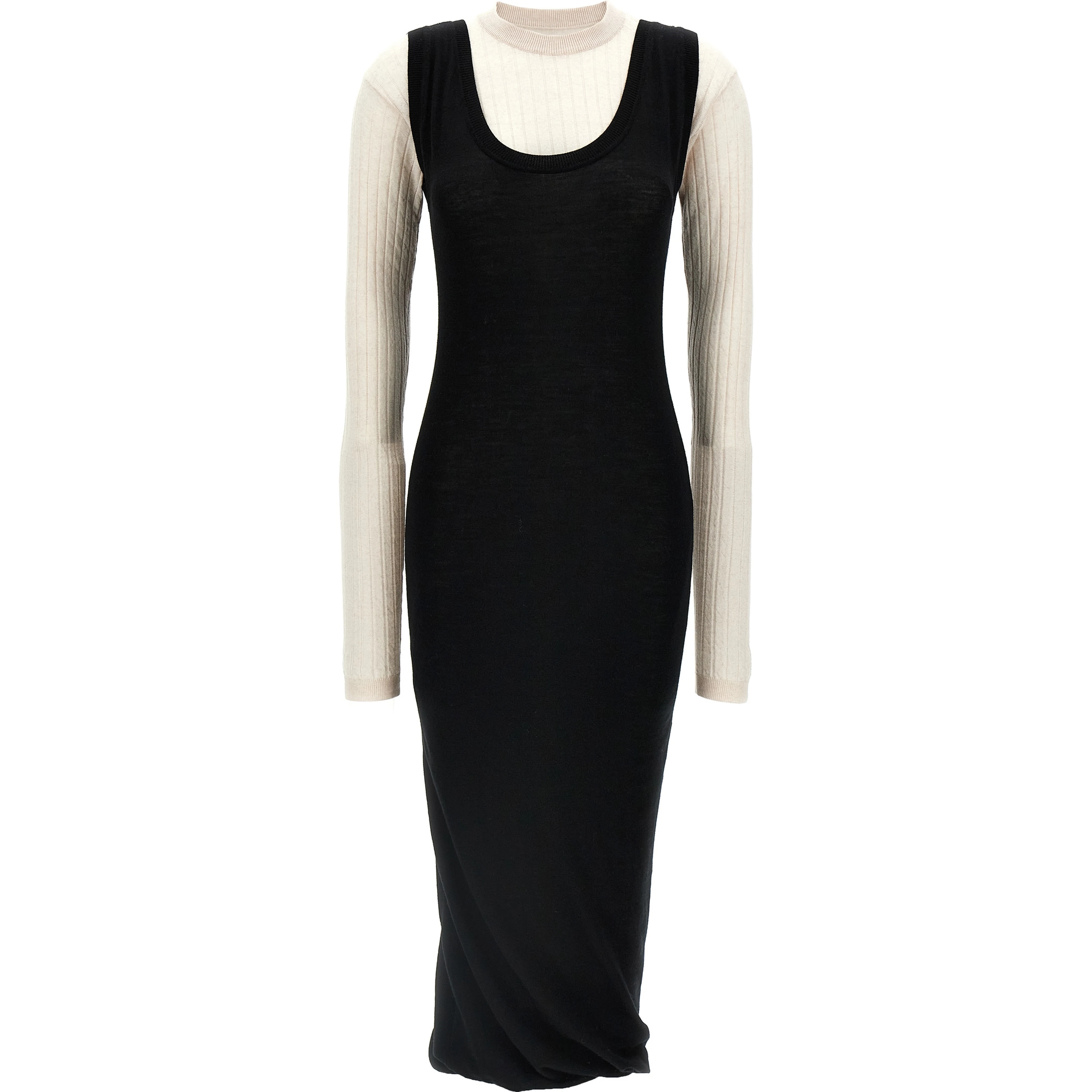 Bicolor Wool Midi Dress