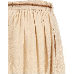 Beige Linen Midi Skirt