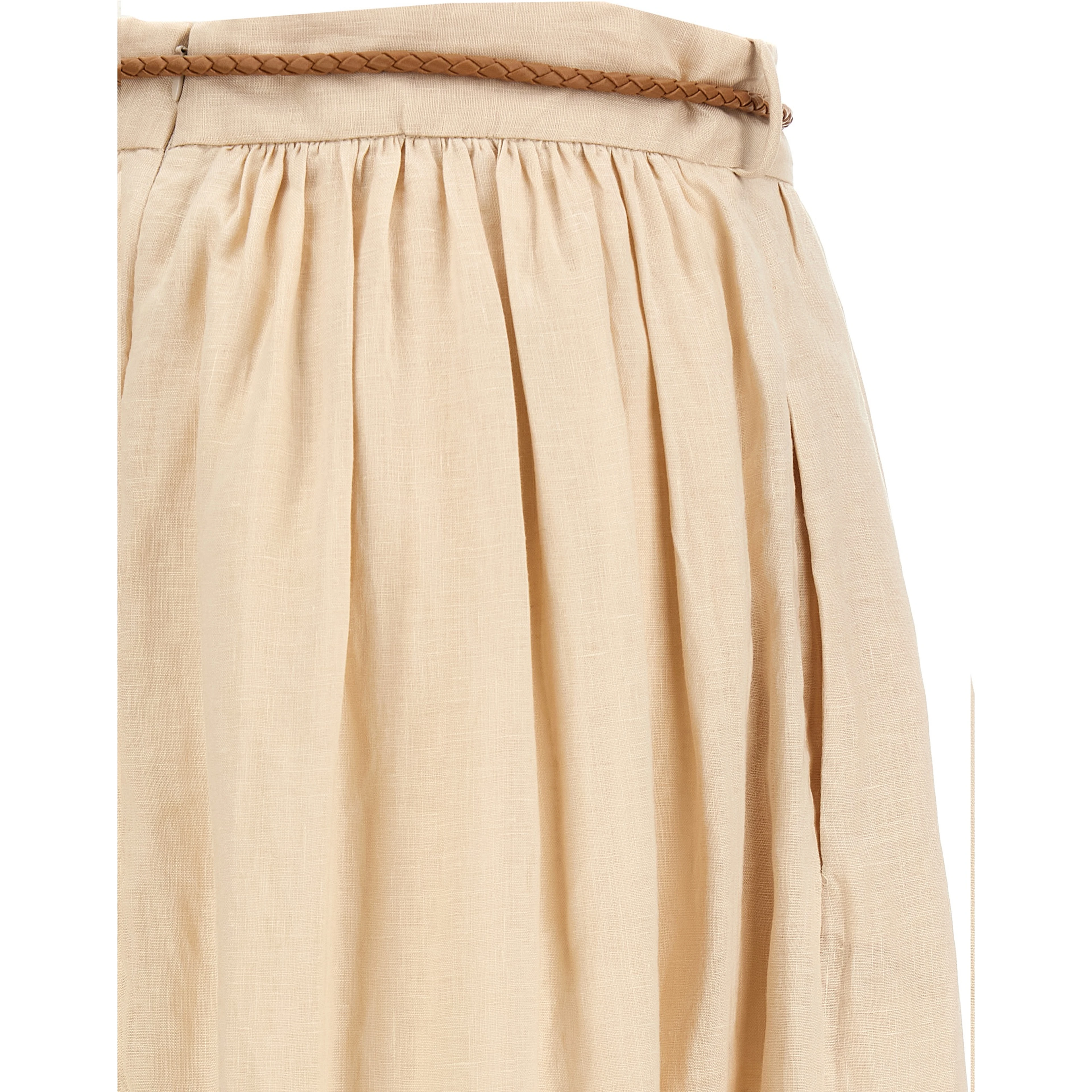 Beige Linen Midi Skirt