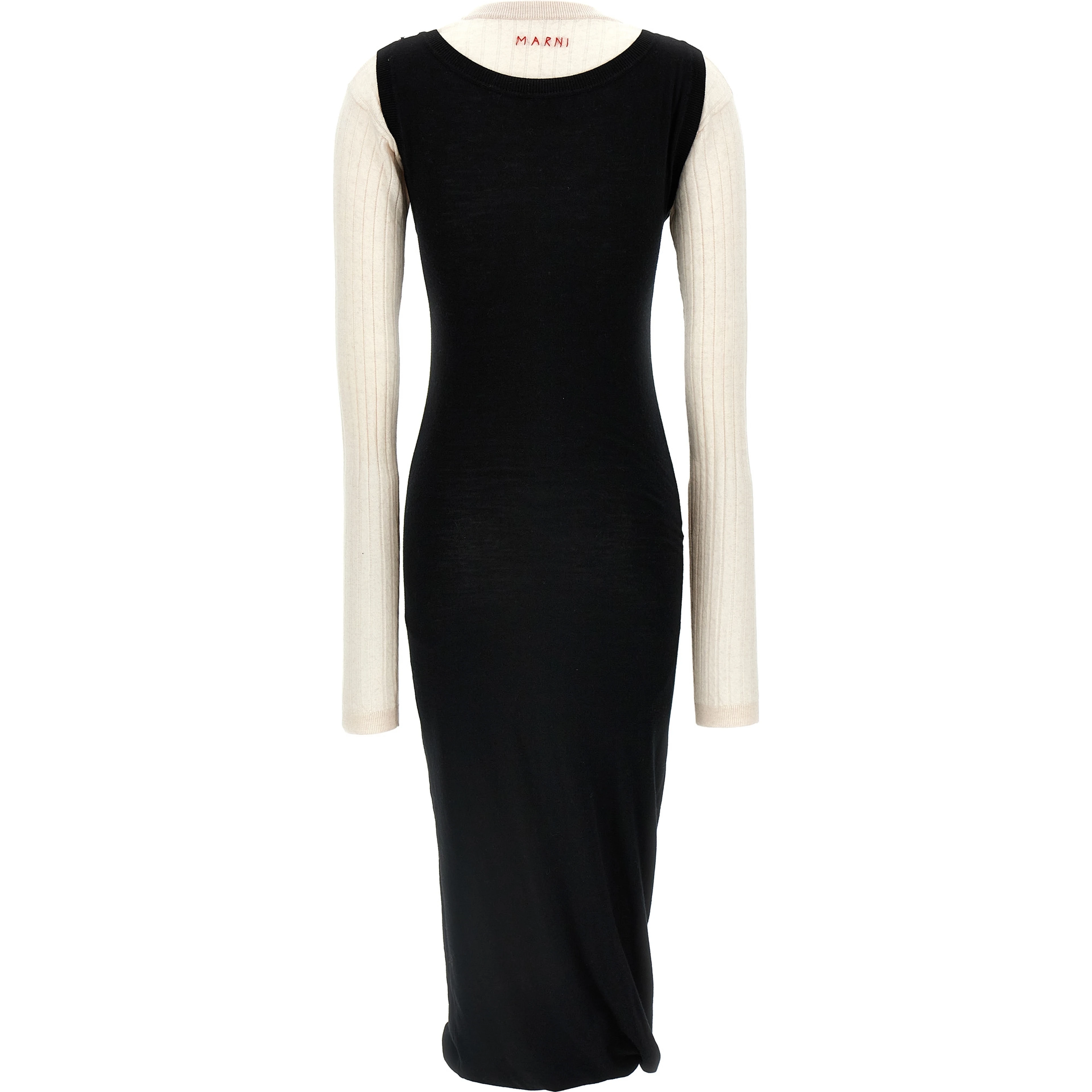 Bicolor Wool Midi Dress