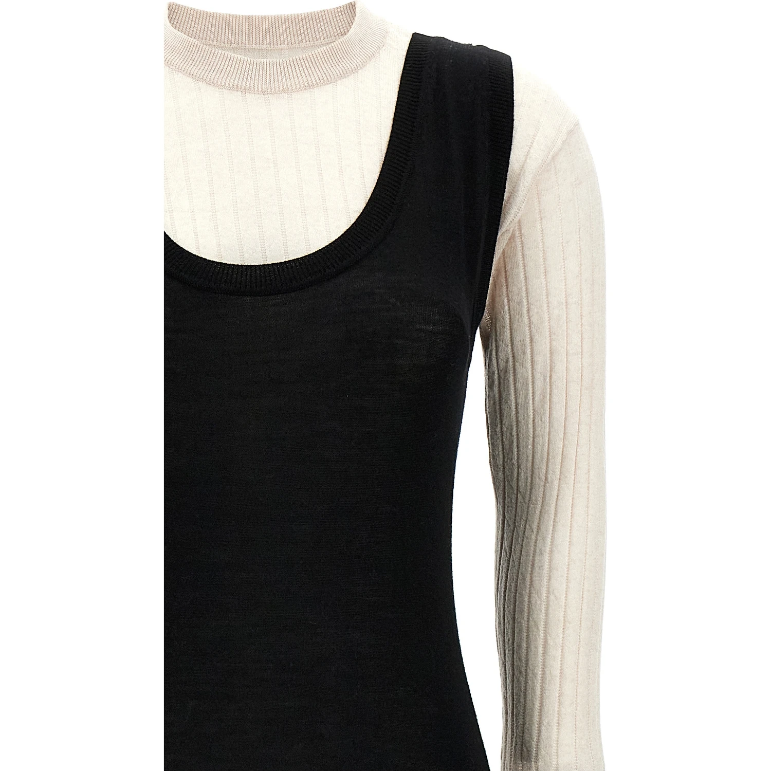 Bicolor Wool Midi Dress