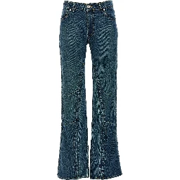 Blue Cotton Flared Jeans