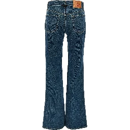 Blue Cotton Flared Jeans