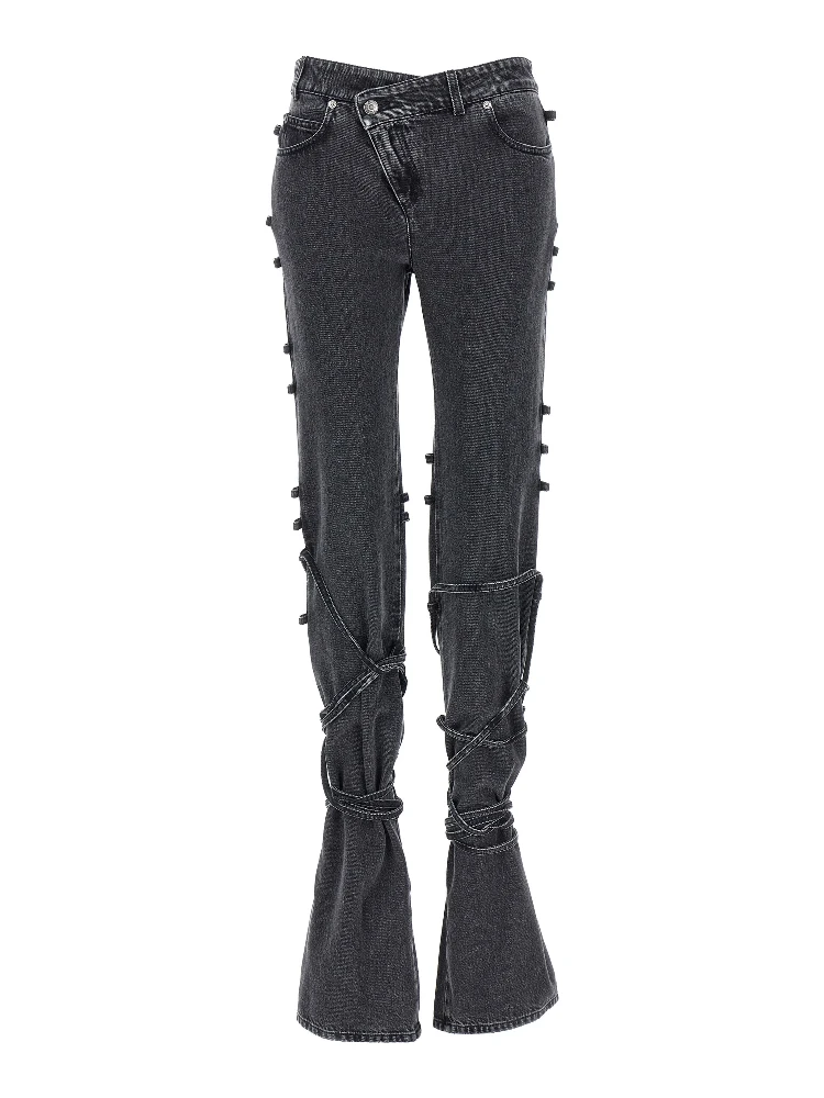 Black Cotton Flared Jeans