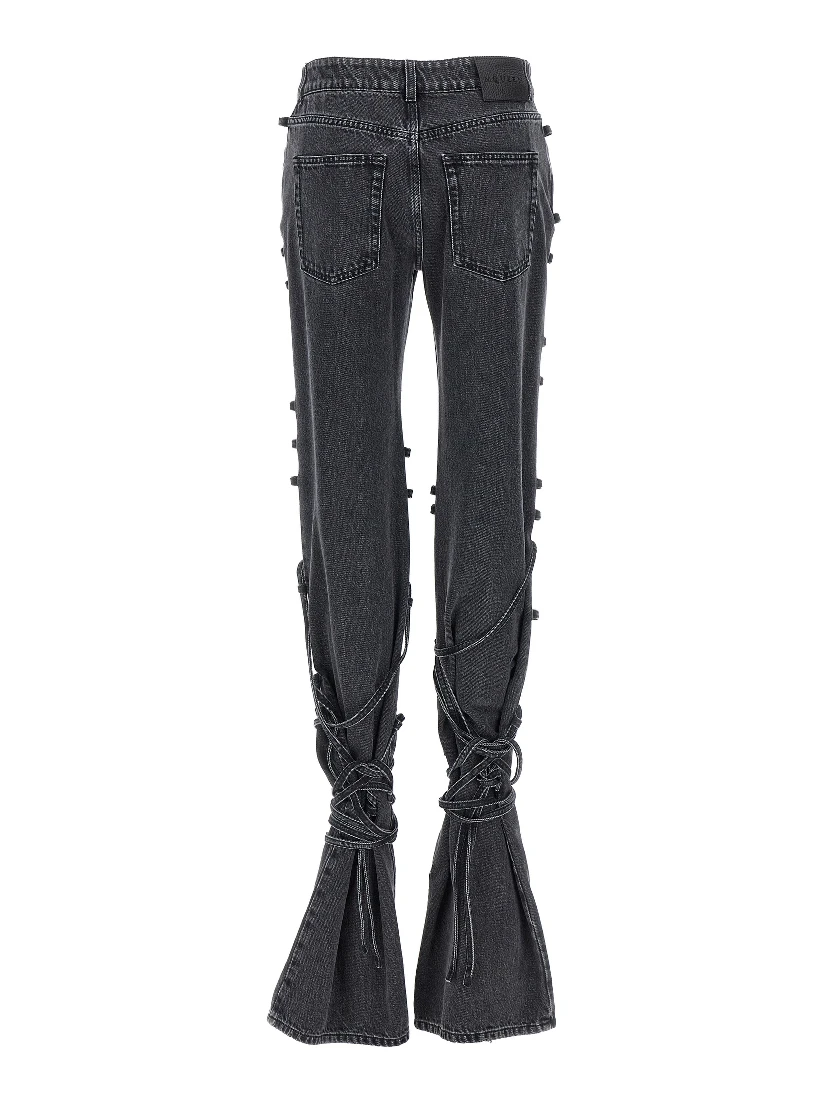 Black Cotton Flared Jeans