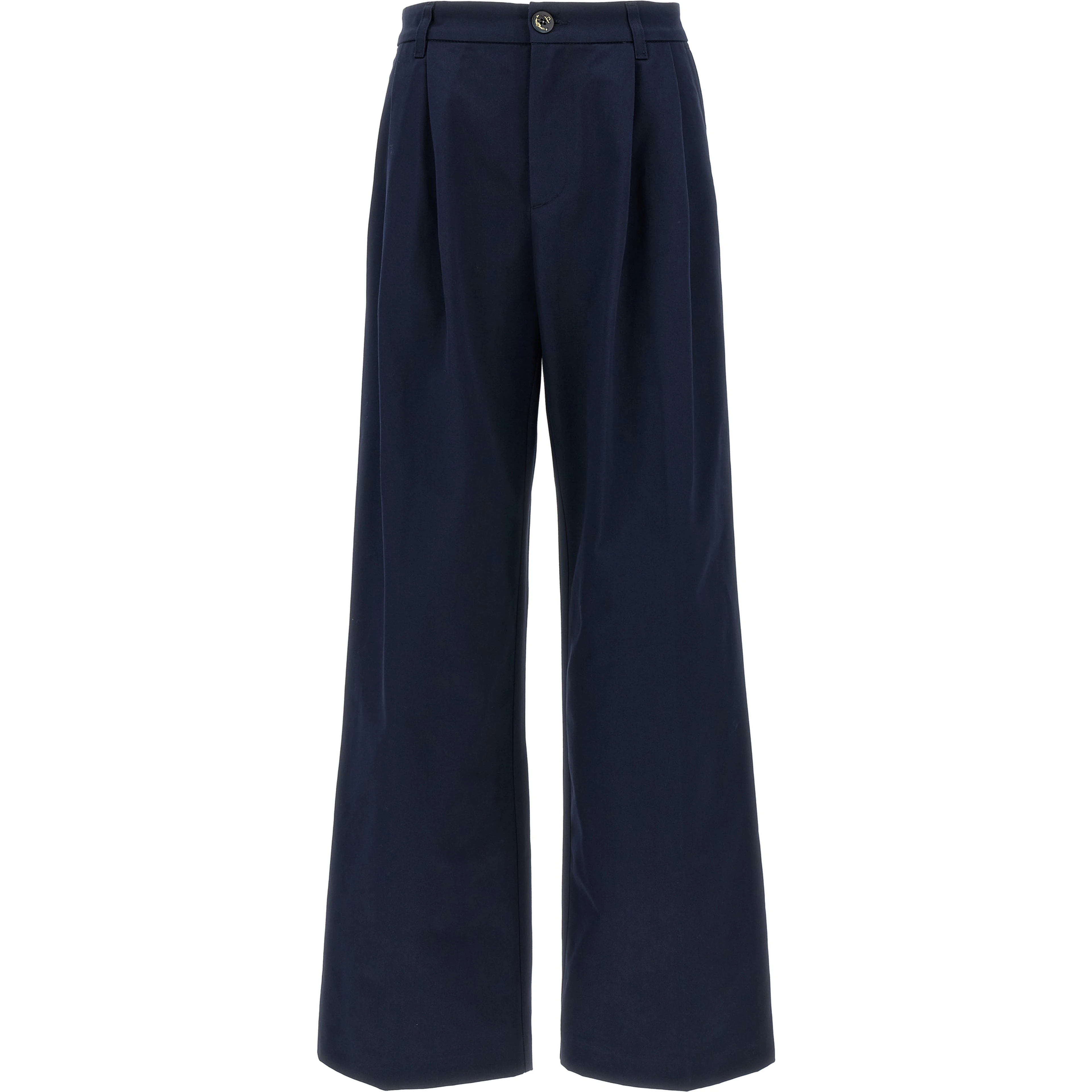 Blue Cotton Casual Pants