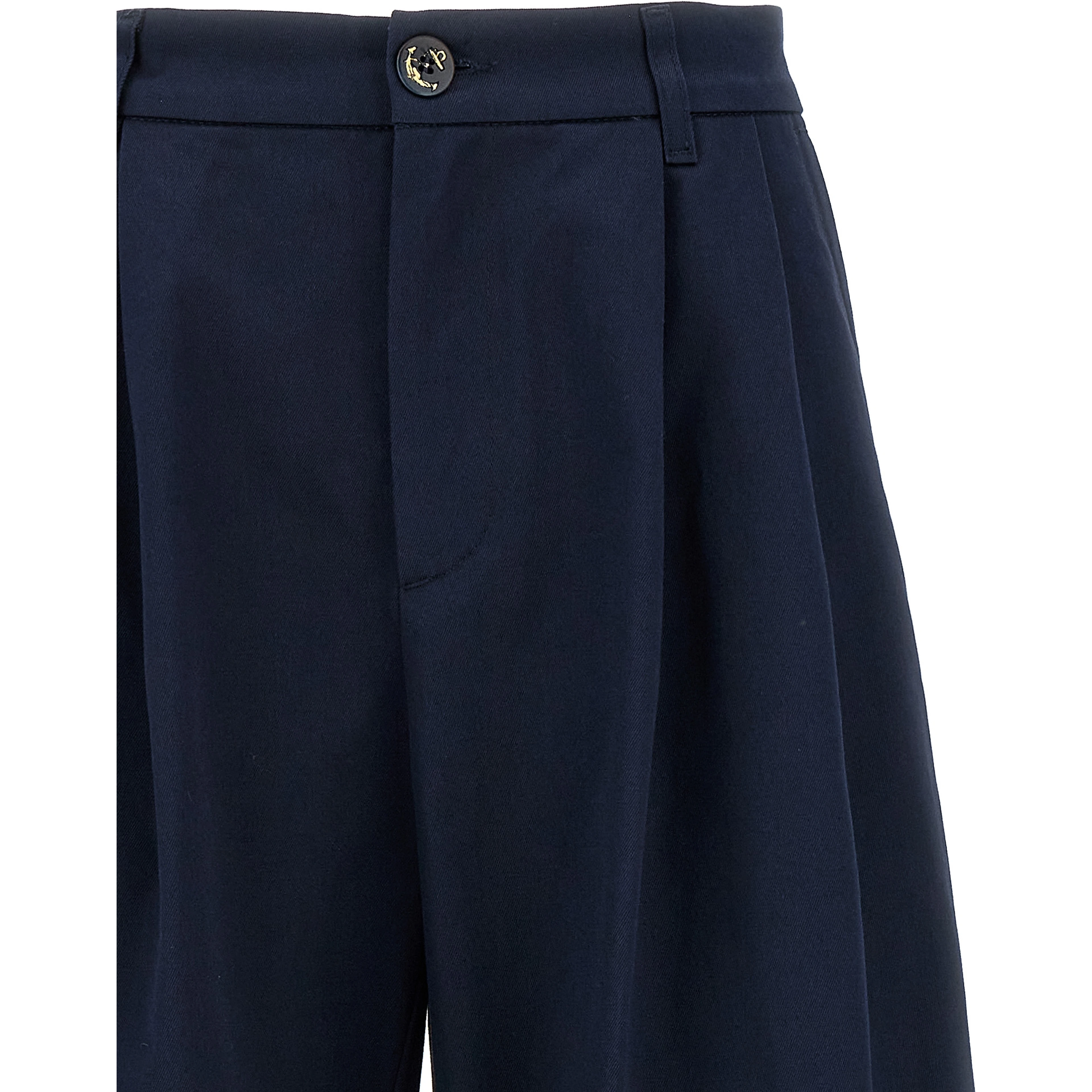 Blue Cotton Casual Pants