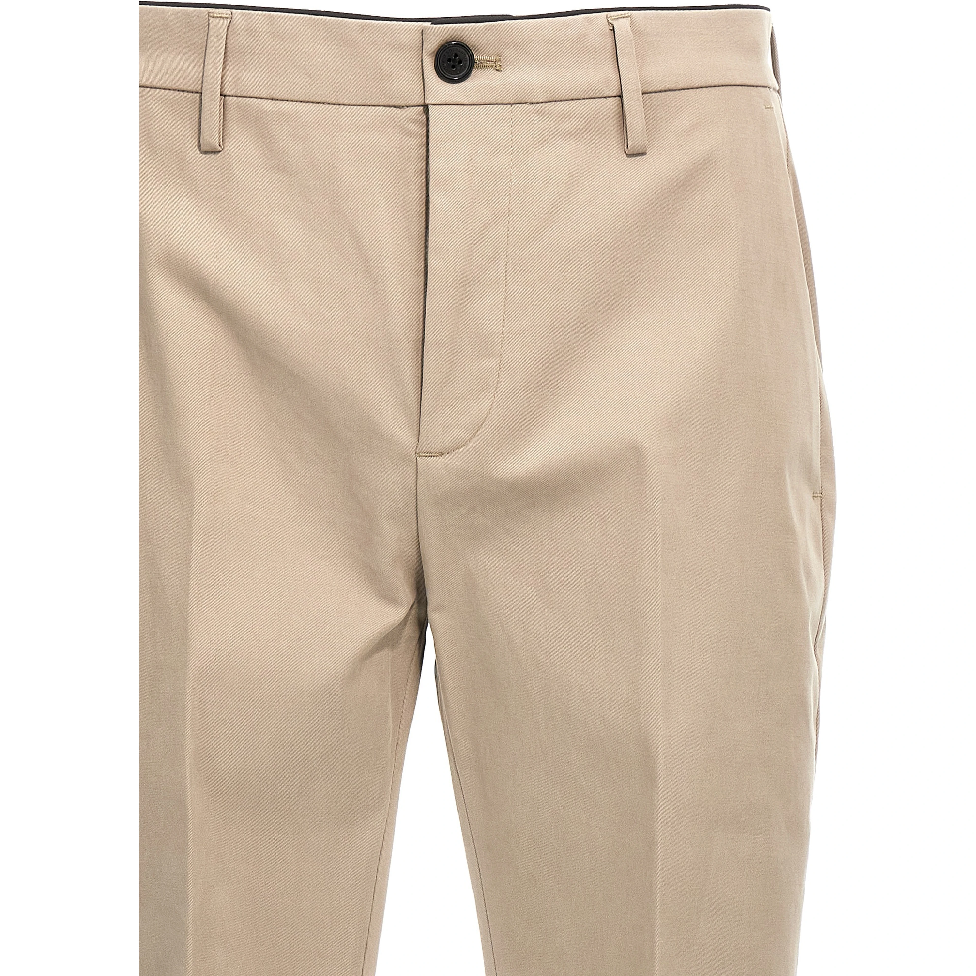 Beige Cotton Casual Pants