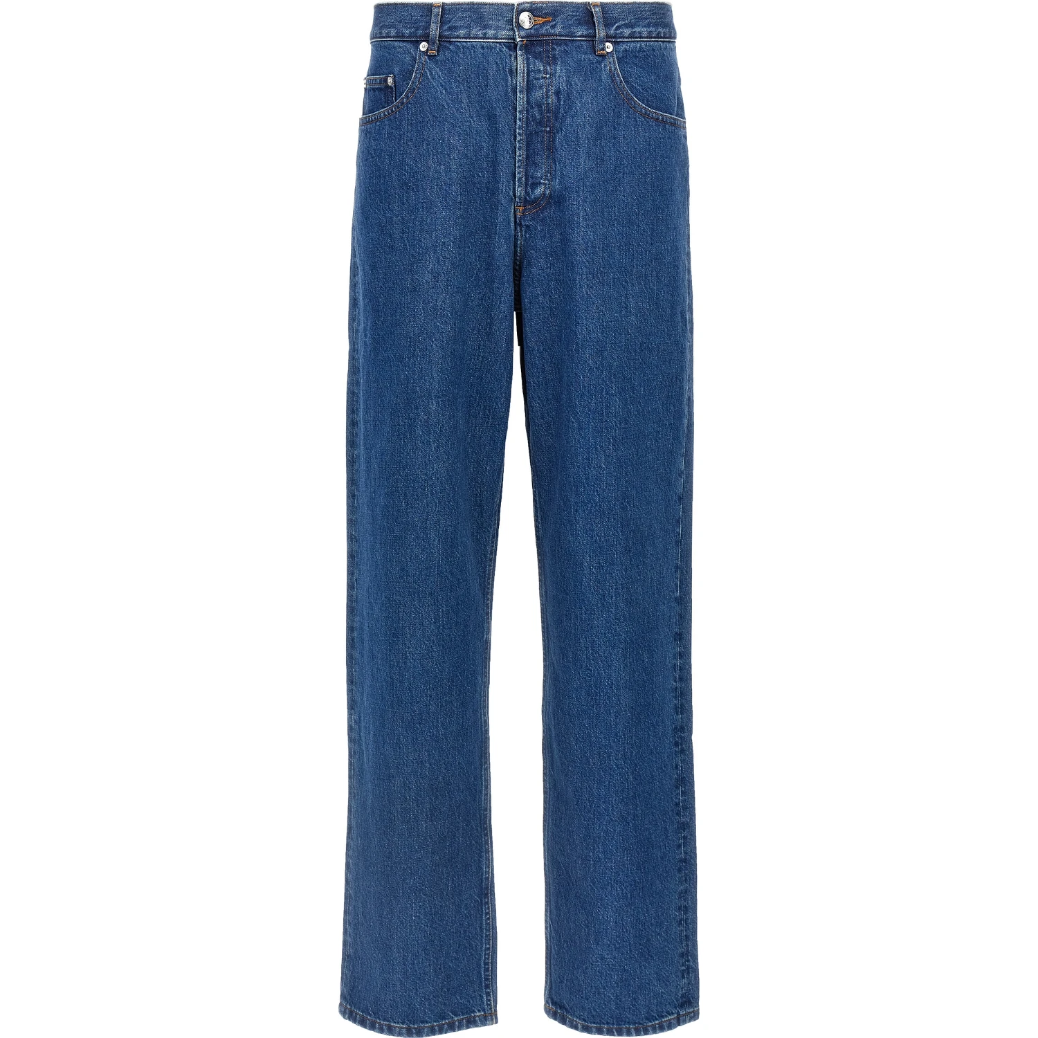 Blue Cotton Straight-Leg Jeans