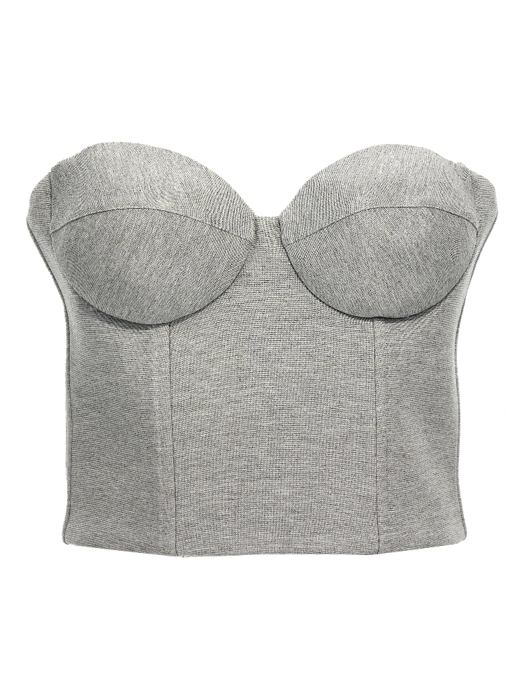 Gray Viscose Sleeveles T-Shirt