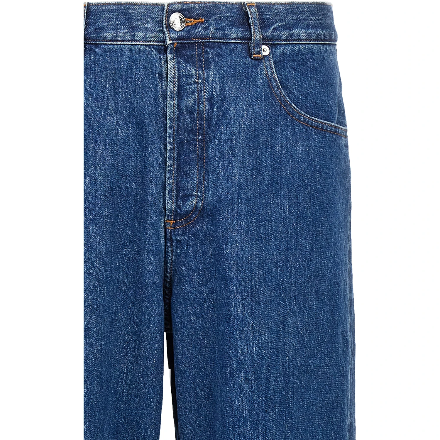 Blue Cotton Straight-Leg Jeans