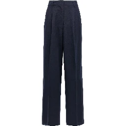 Blue Polyester Casual Pants