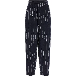 Blue Polyester Casual Pants