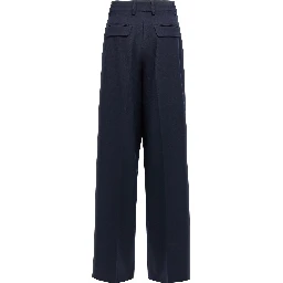 Blue Polyester Casual Pants